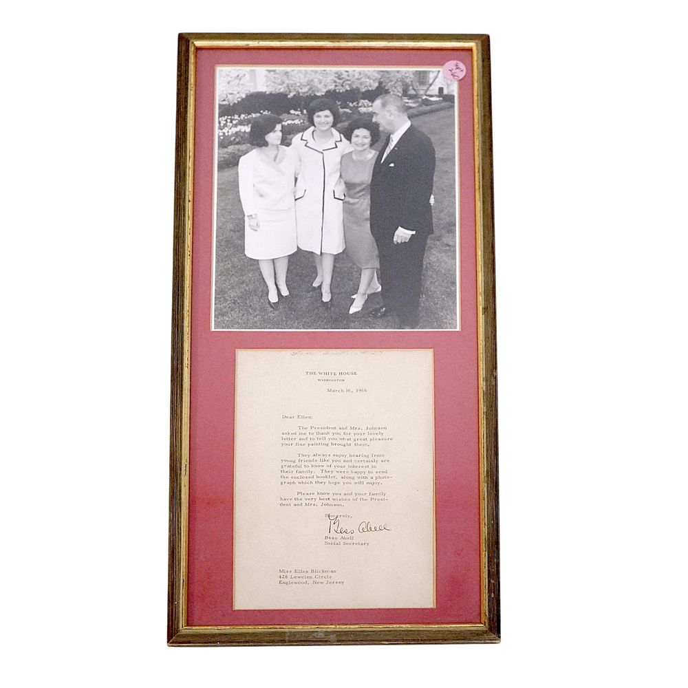 Lot 260: PHOTO & FRAMED LETTER PRESIDENT LYNDON JOHNSONletter