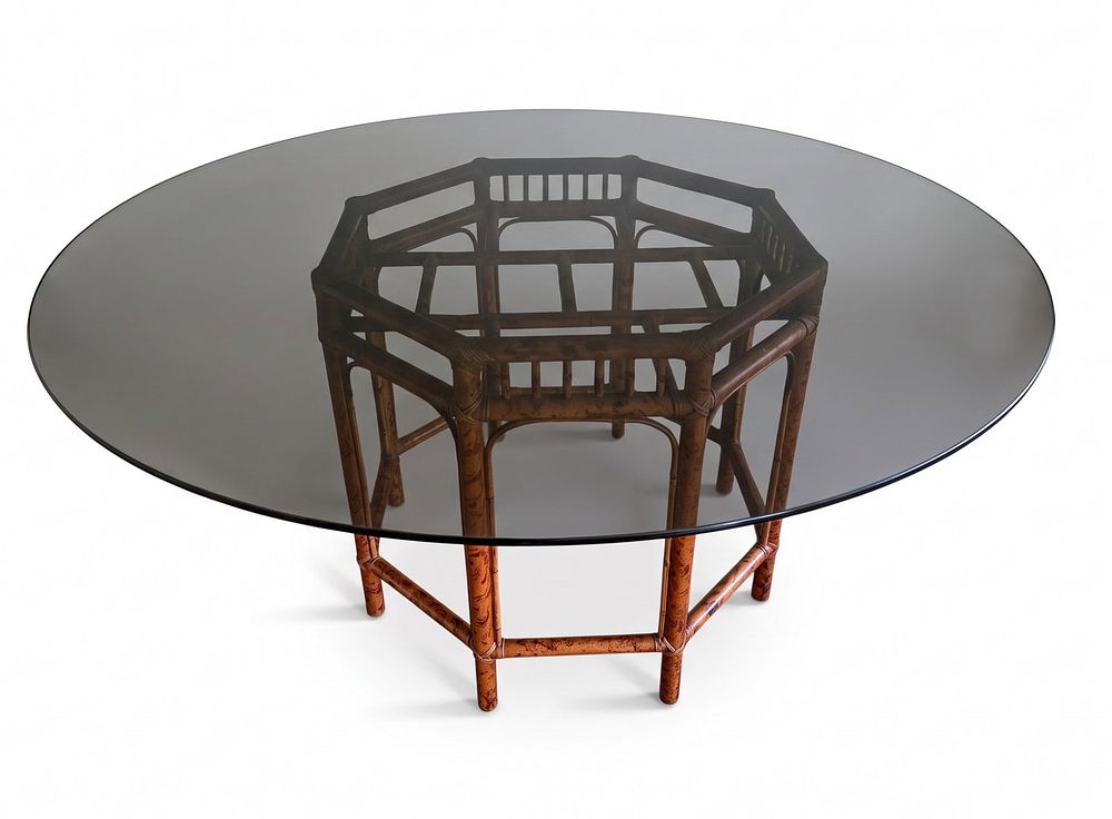 Lot 284: VINTAGE BRIGHTON PAVILION BURNT BAMBOO DINING TABLE