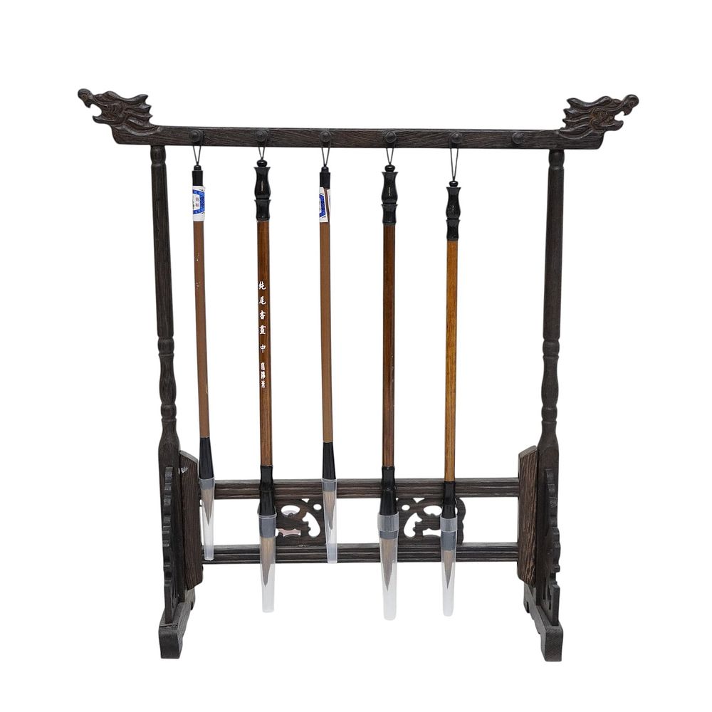 Lot 290: JAPANESE CALLIGRAPHY HANGING BRUSH STAND WITH BRUSHES