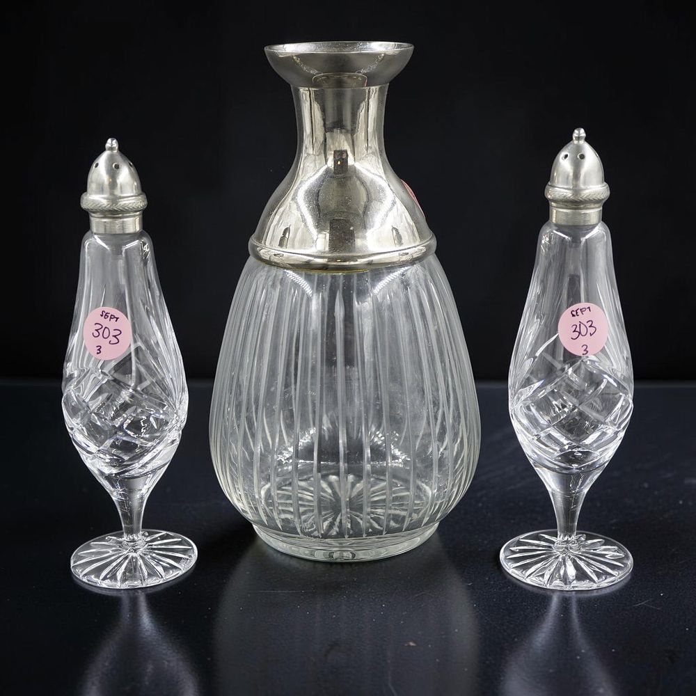Lot 303: 3 PIECE VINTAGE SILVER PLATE AND CRYSTAL