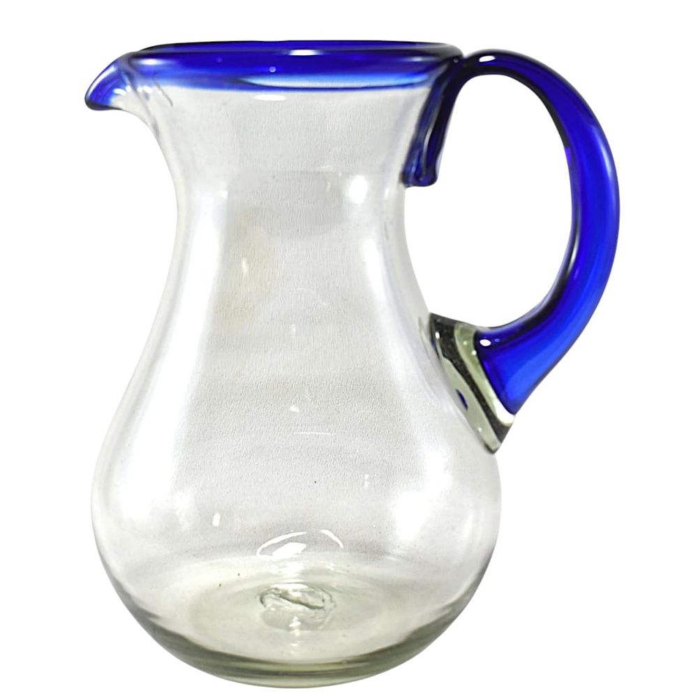 Lot 309: VINTAGE MEXICAN HAND BLOWN COBALT & CLEAR PITCHER