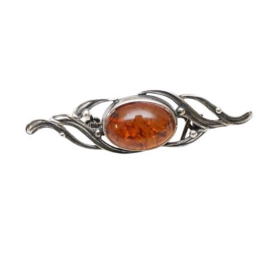 ART NOUVEAU STYLE STERLING SILVER & BALTIC AMBER BROOCH. Art Nouveau Style Sterling Silver and 