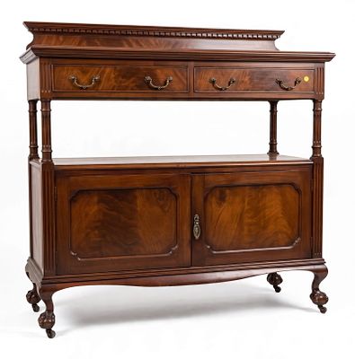 ENGLISH MAHOGANY SERVER DUMBWAITER. Antique English Mahogany Server Buffet. Two Drawers (one is 