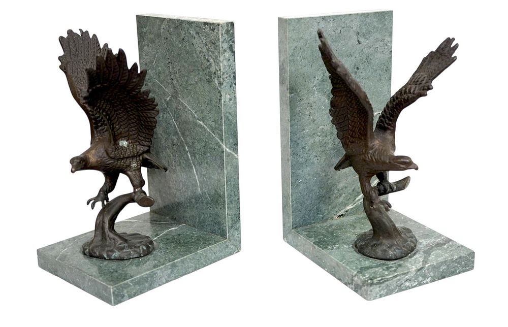 Lot 154: VINTAGE MARBLE & BRONZED EAGLE BOOKENDS