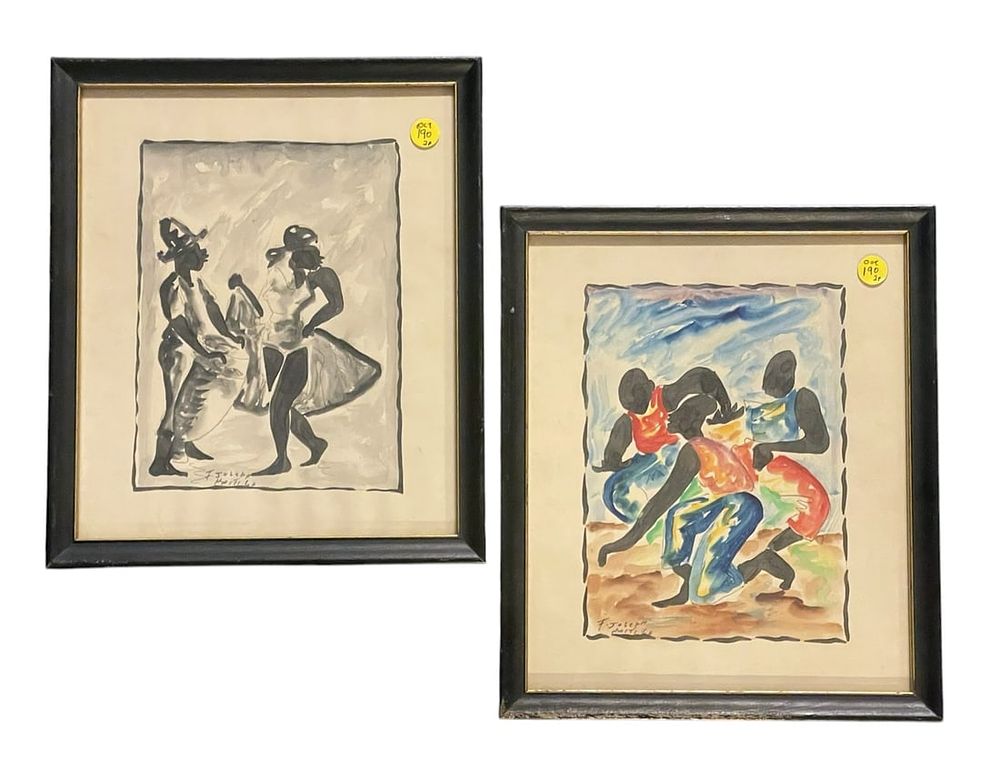 Lot 190: 2 MID CENTURY F. JOSEPH 1966 WATERCOLOR & INK WASH