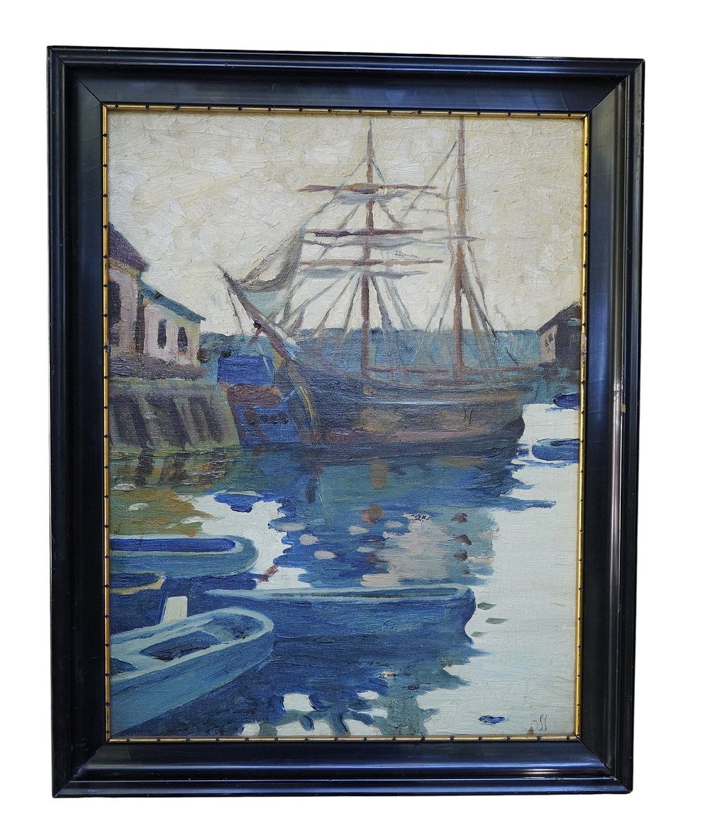 Lot 192: 1930S GLOUCESTER HARBOR IMPRESSIONIST OIL INITIALED BSS