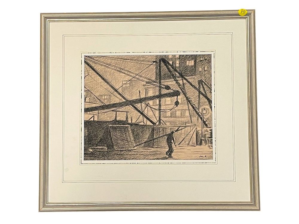Lot 193: MARTIN LEWIS (1881-1962) CHARCOAL CONSTRUCTION SITE ATTRIBUTED