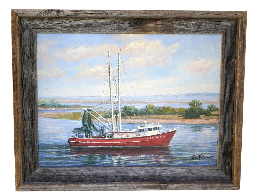 Lot 196: DONNA KLEWER SHRIMP BOAT CHRISTINA ANN OIL ON CANVAS