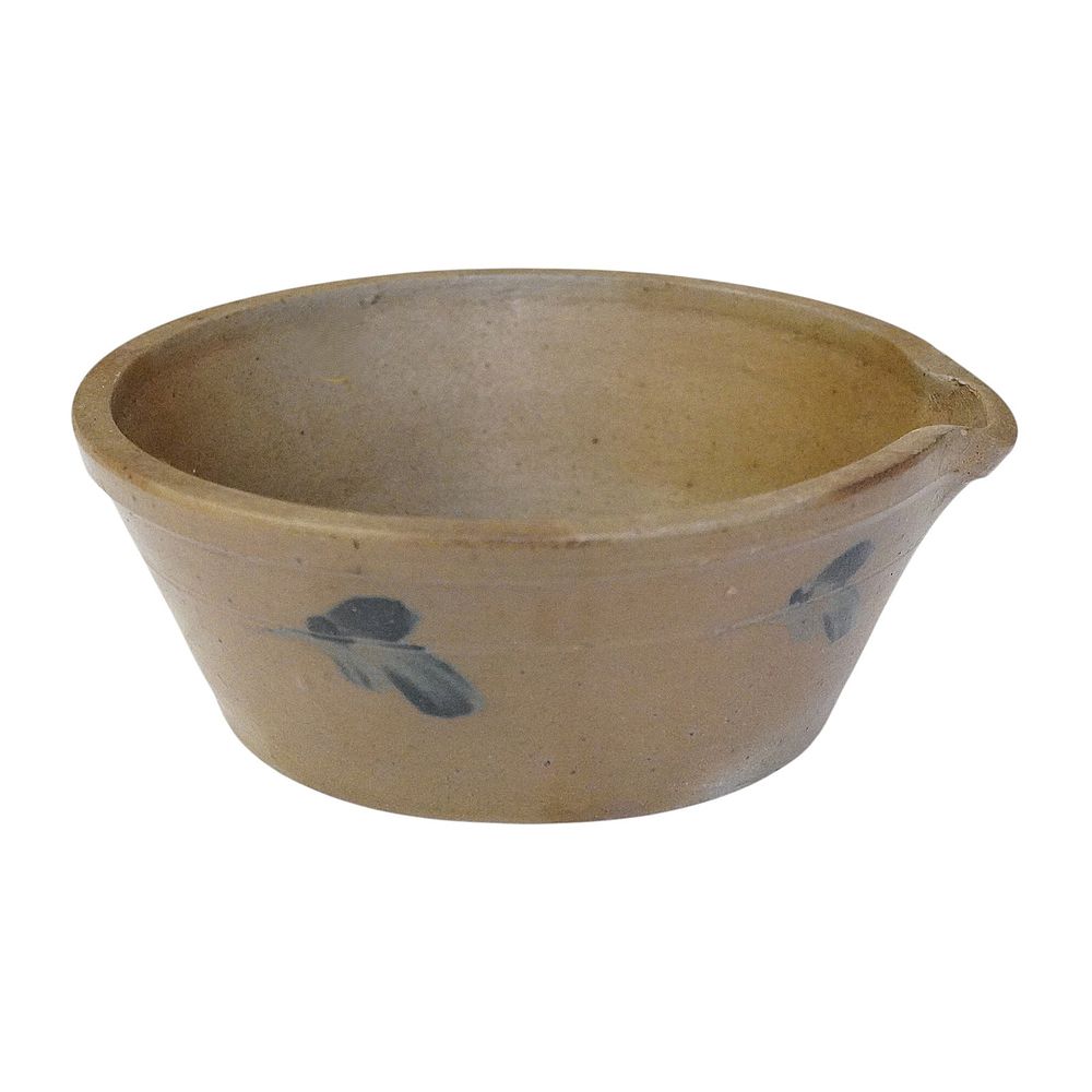 Lot 222: ANTIQUE GREY STONEWARE SPOUTED CROCK MILK PAN / BOWL