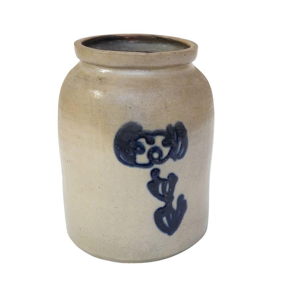 Lot 233: ANTIQUE AMERICAN BLUE FLOWER STONEWARE JUG