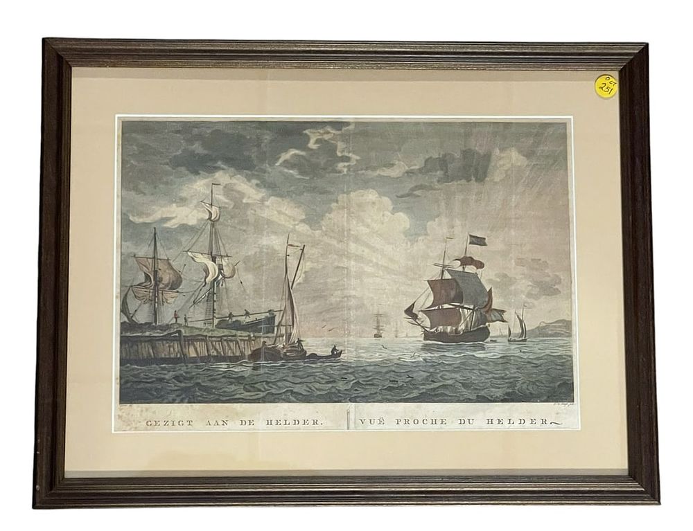 Lot 251: 18th c AQUATINT MARITIME ENGRAVING VIEW NEAR DEN HELDER