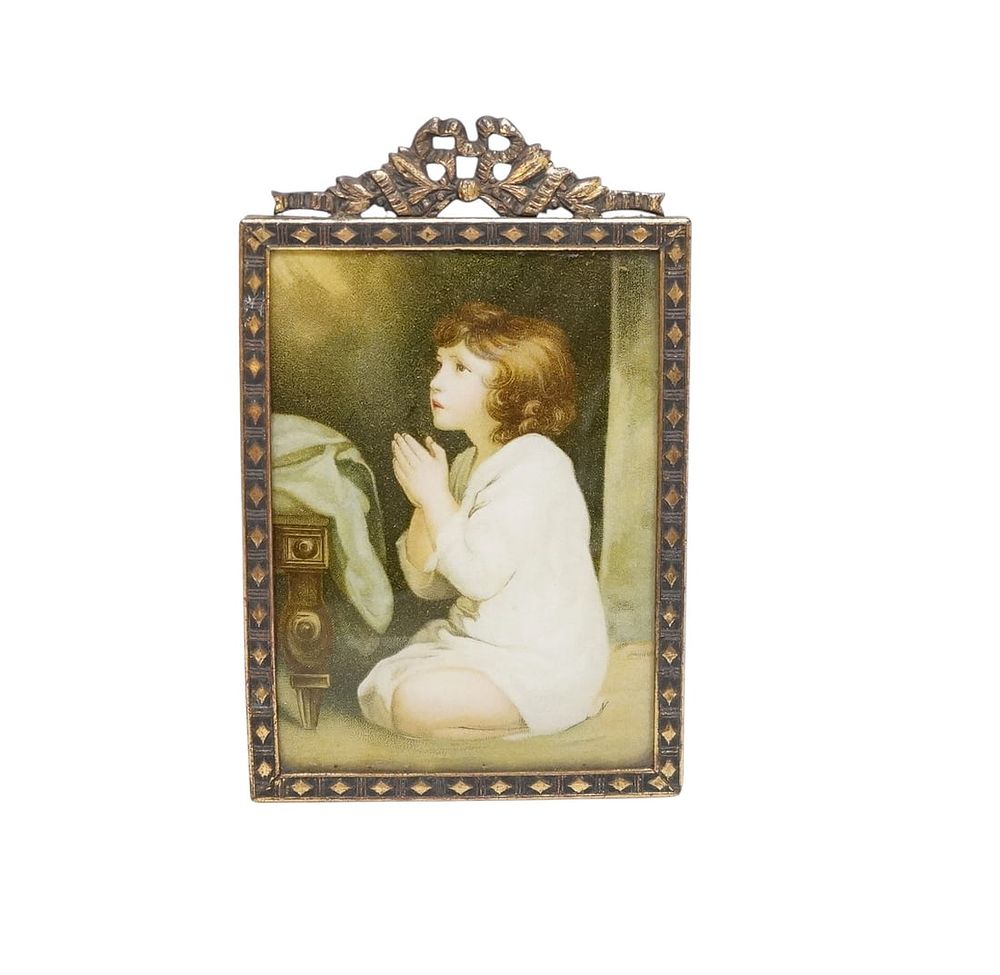 Lot 297: ANTIQUE ORNATE BRASS FRAME WITH INFANT SAMUEL PRINT