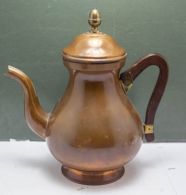 קומקום/פינג'אן נחושת וינטג' בוהק, ידית עץ מעוגלת, עיצוב מזרחי קלאסי