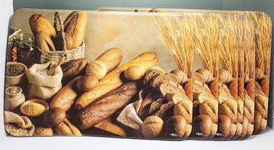 סט משטחי הגשה ארוכים ומעוצבים עם הדפס לחמים ושיבולים ריאליסטי, אידיאלי למטבח כפרי