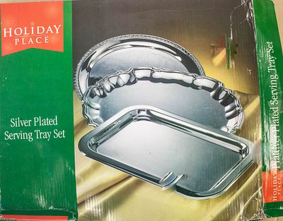 מארז וינטג' של סט 3 מגשי הגשה בציפוי כסף (Vintage Silver Plated Serving Tray Set) – מותג 