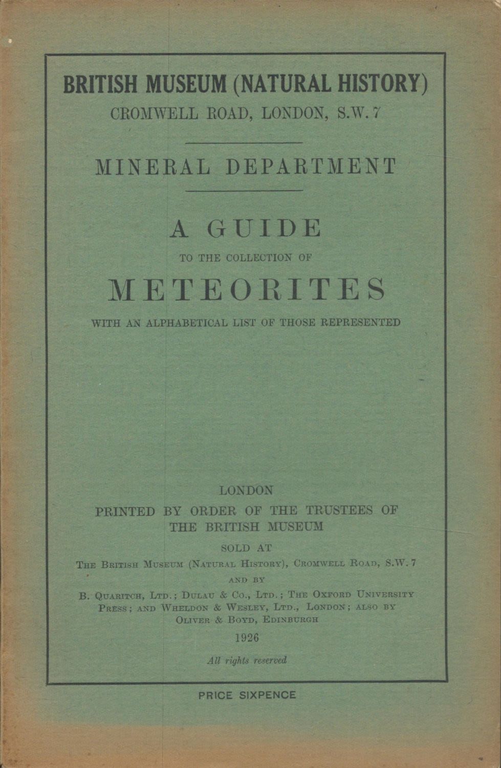 Lot 112: British Museum (Natural History) Mineral Department. A Guide...