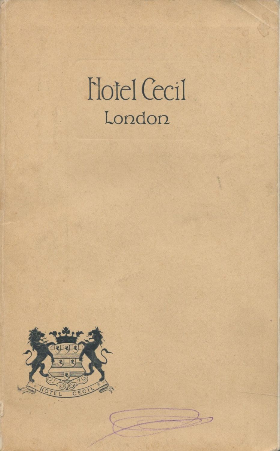Lot 657: Hotel Cecil. London July 1905. Publisher's cream thick...
