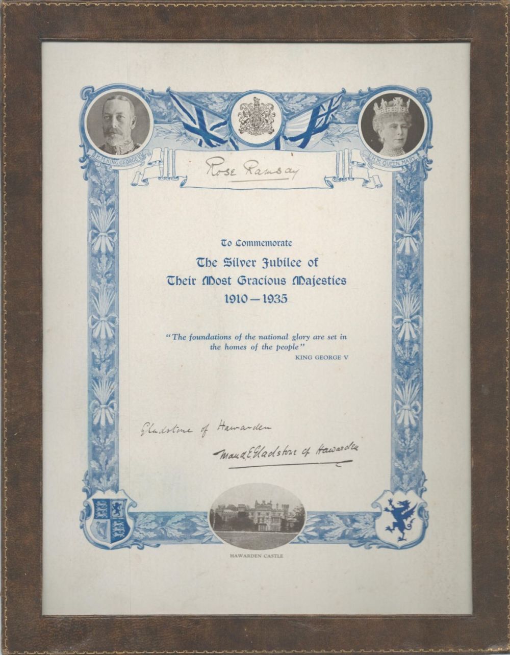 Lot 698: Commemorative Certificate for the Silver Jubilee of Their...