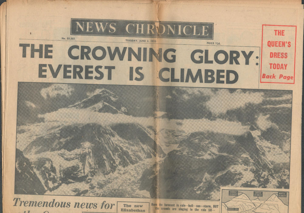 Lot 709: Two original newspapers detailing the conquest of Everest...