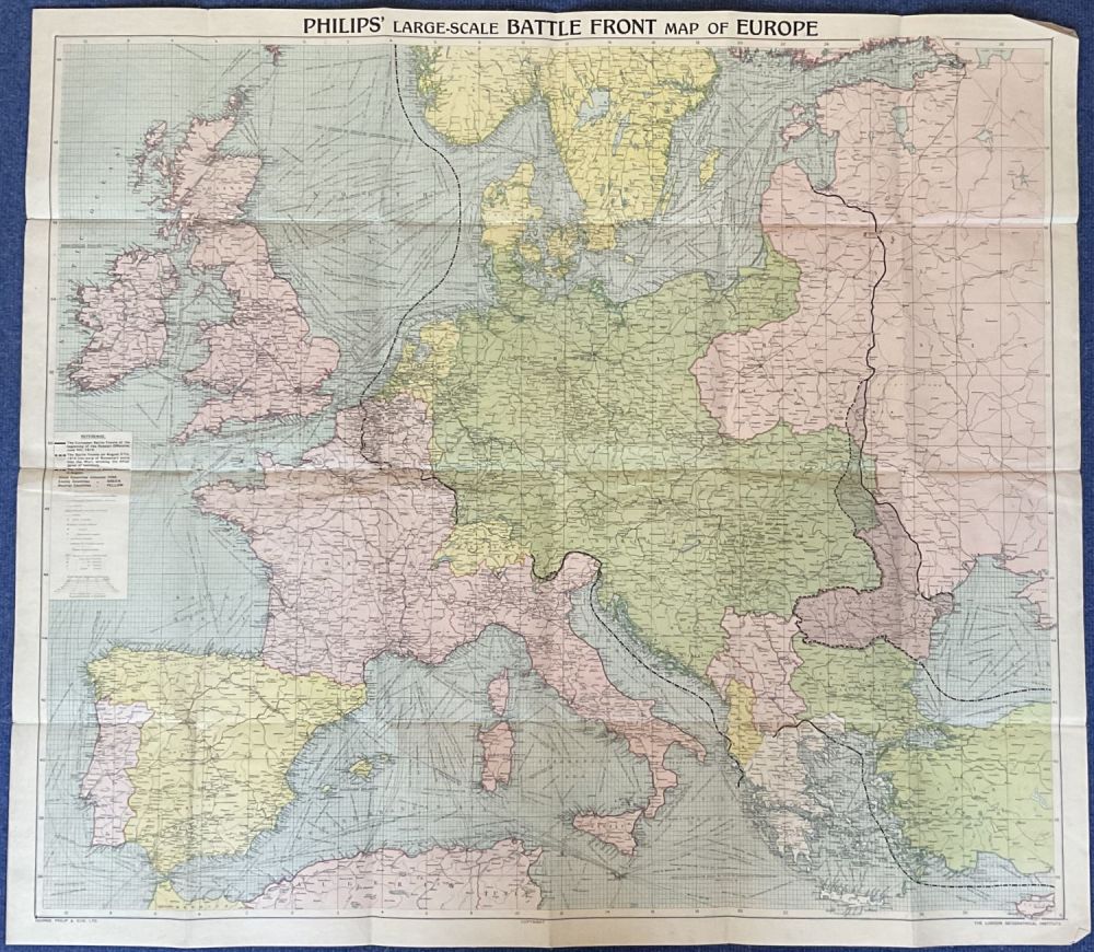 Lot 747: Philips Large scale Battle Front Map of Europe....