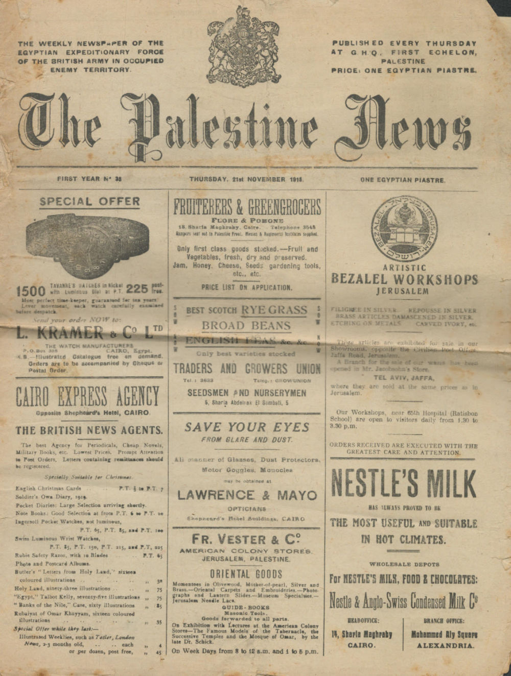 Lot 750: Newspaper. The Weekly Newspaper of the Egyptian Expeditionary...