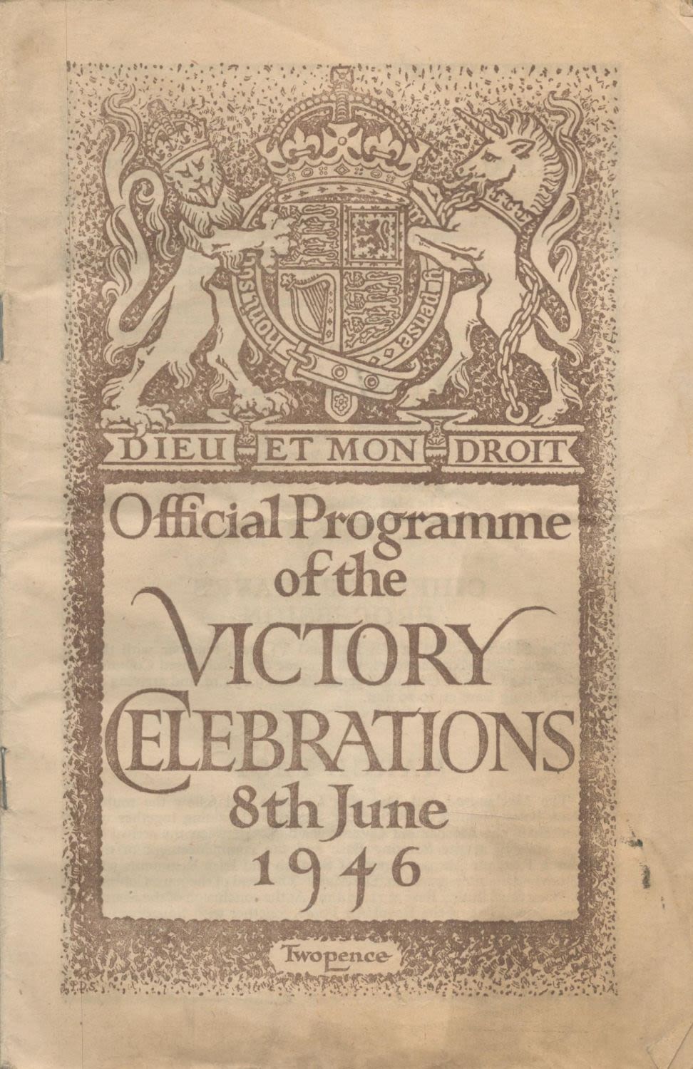 Lot 778: Official Programme of The Victory Celebrations 8th June...
