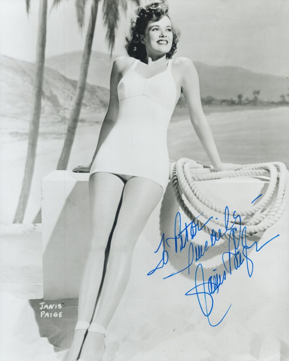 Lot 384: Janis Paige signed 10x8 inch black and white...