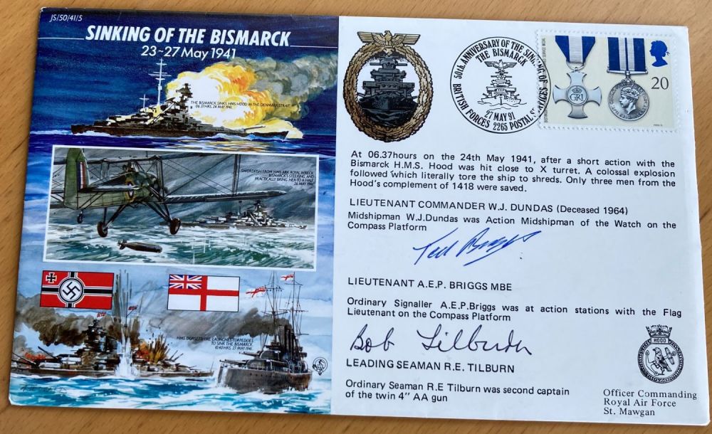 Lot 51: Sink the Bismarck cover signed by Ted Briggs...