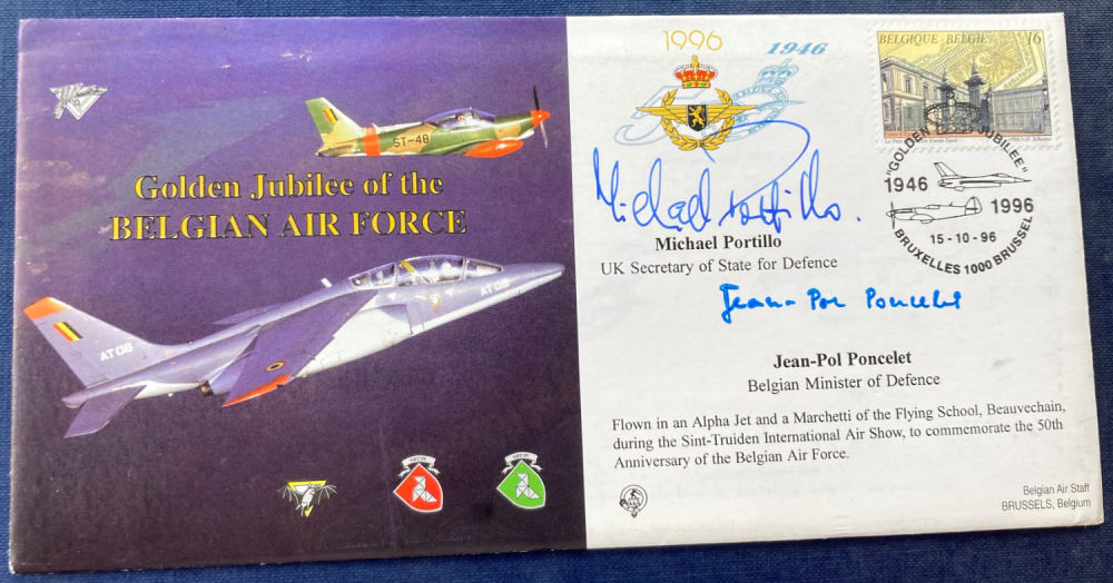 Lot 161: Belgian Airforce Golden Jubilee cover signed by Michael...