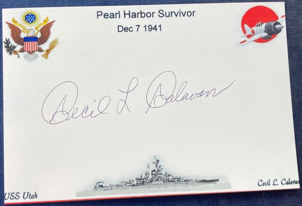 Lot 177: WW2 Pearl Harbor survivor Cecil Calavan signed comm....