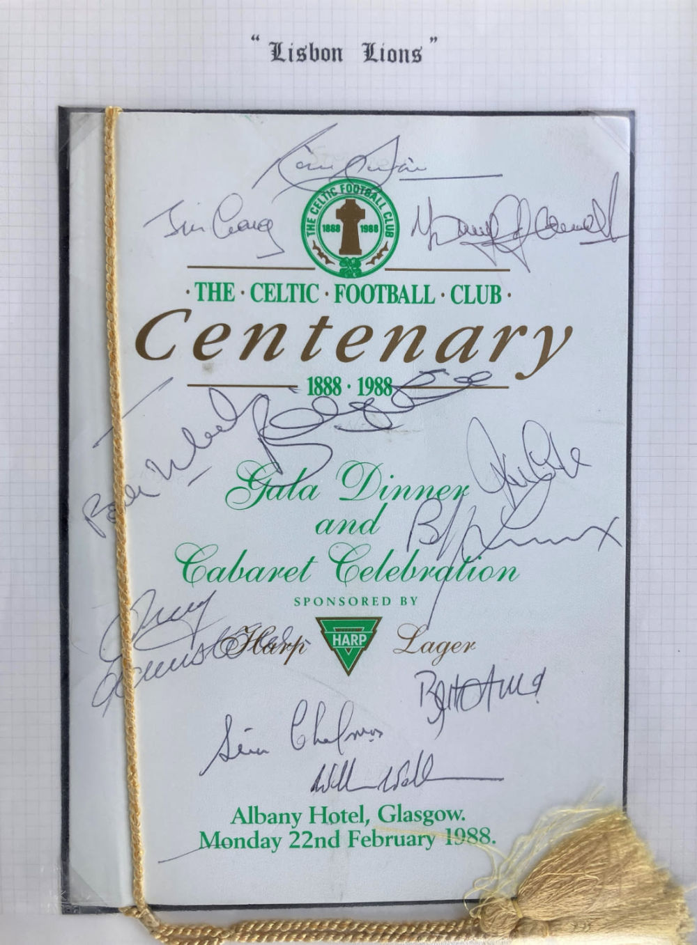 Lot 200: Football Lisbon Lions signed 1988 Celtic Centenary Dinner...