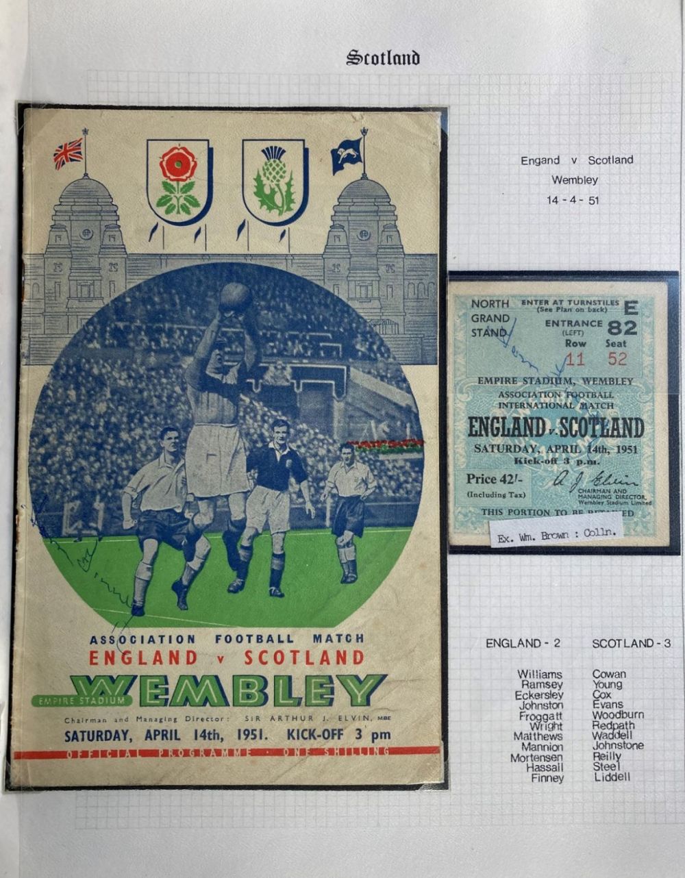 Lot 203: Tom Finney signed 1951 England v Scotland Football...