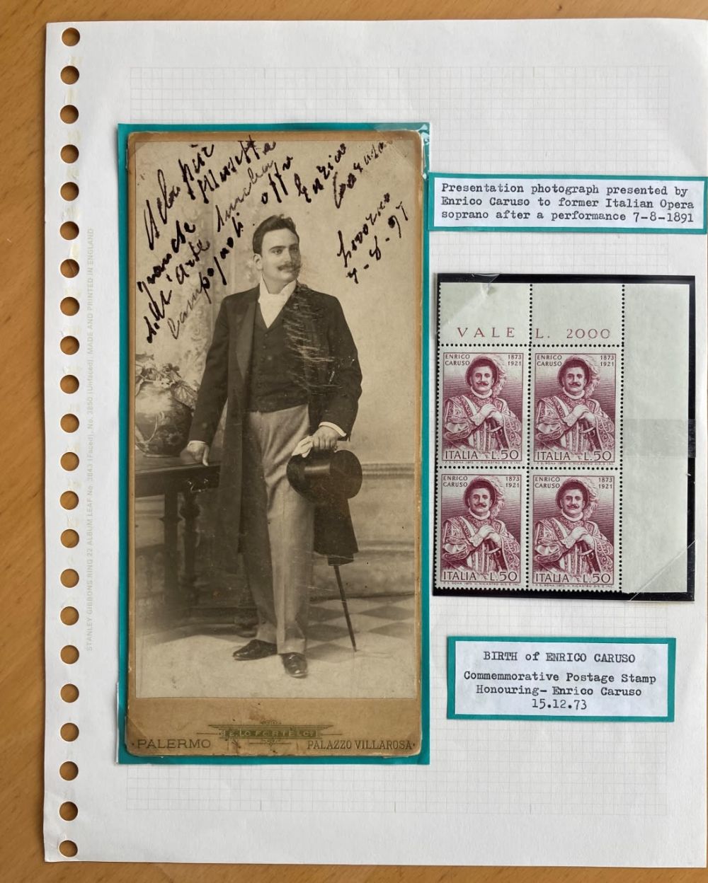 Lot 208: Enrico Caruso signed 8 x 3 vintage sepia...
