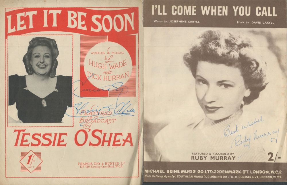 Lot 62: Singers and entertainers, two signed music sheets. Ruby...