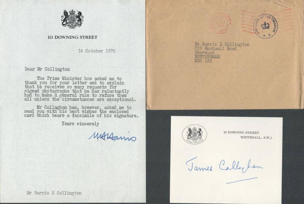 Lot 117: James Callaghan signed card accompanied by TLS from...