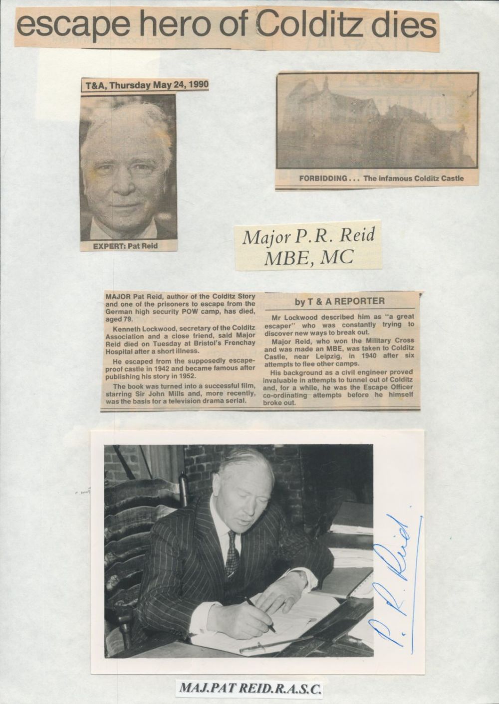 Lot 123: Maj Pat Reid 12x8 black and white signature...