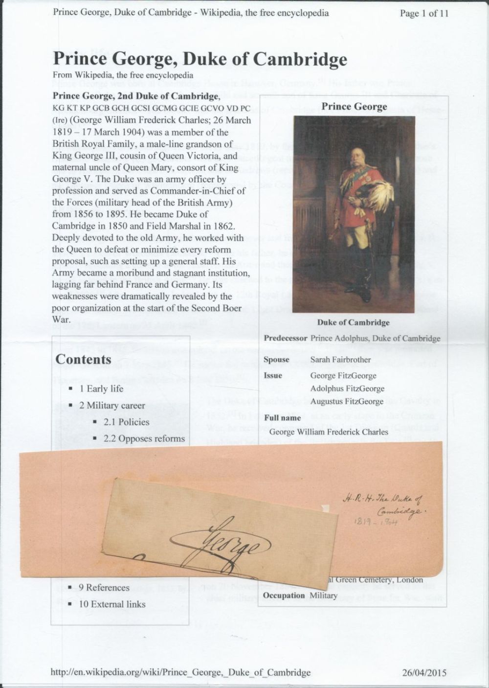 Lot 126: Prince George Duke of Cambridge signed album page...
