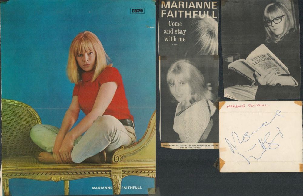 Lot 209: Marianne Faithfull collection includes signed white card and...