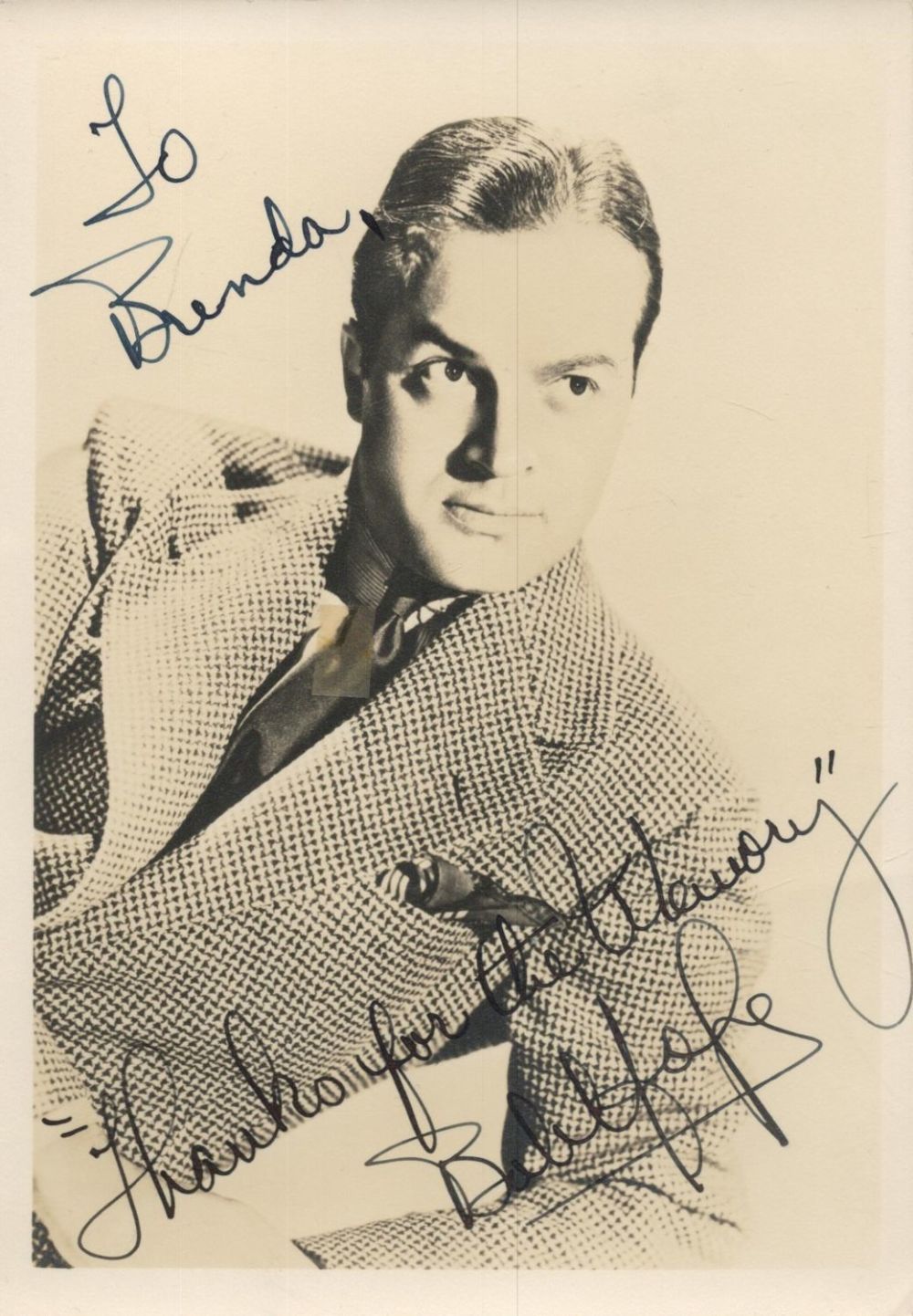 Lot 214: Bob Hope signed 7x5 inch colour photo dedicated....