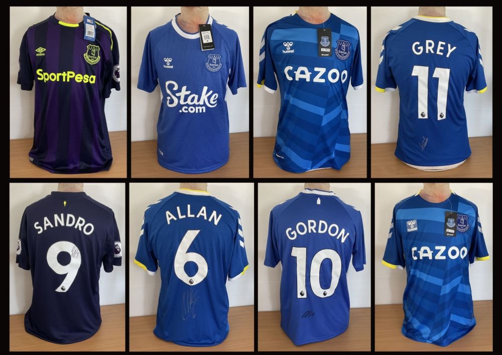 Lot 255: Football Everton collection four signed shirts from Demarai...