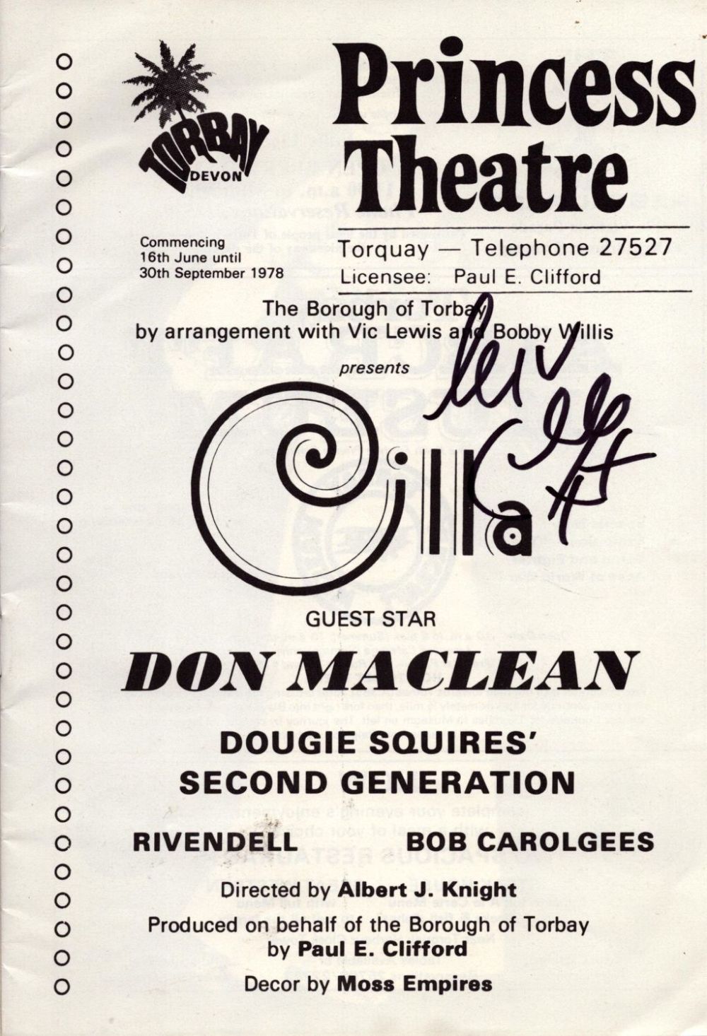 Lot 395: Cilla Black signed Princess Theatre programme. Signed on...