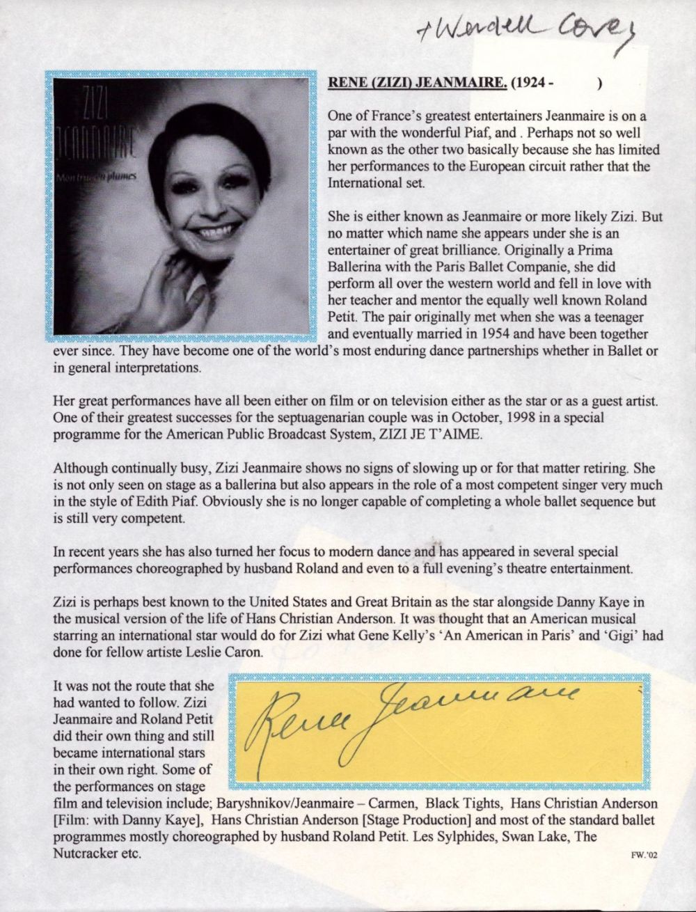 Lot 454: Zizi Jeanmarie and Wendell Corey on reverse signed...