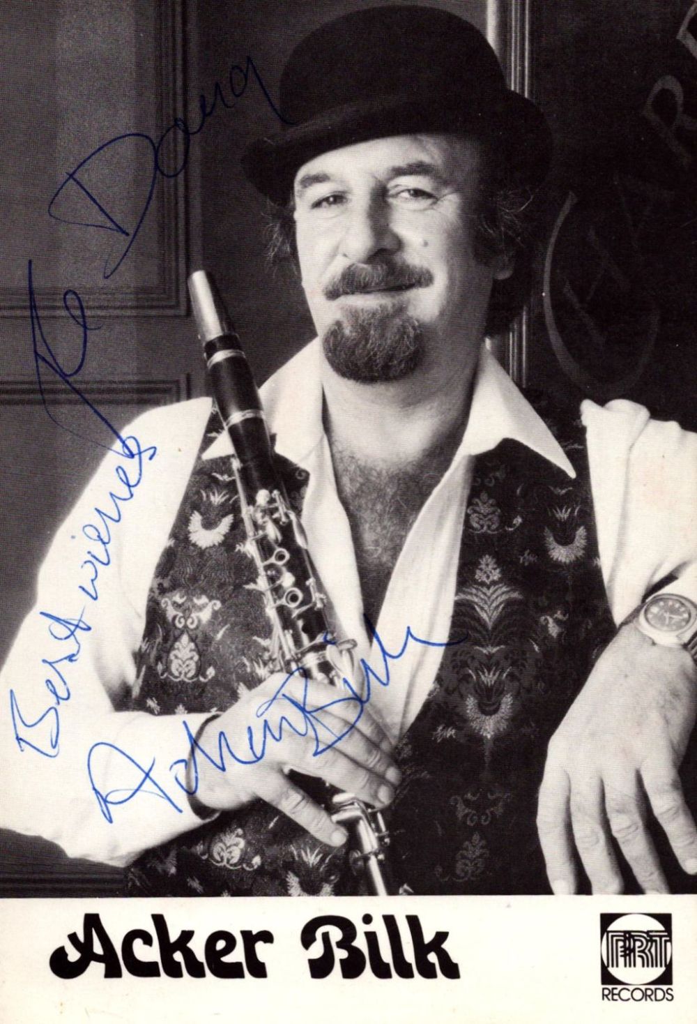 Lot 462: Acker Bilk signed 6x4inch black and white photo....