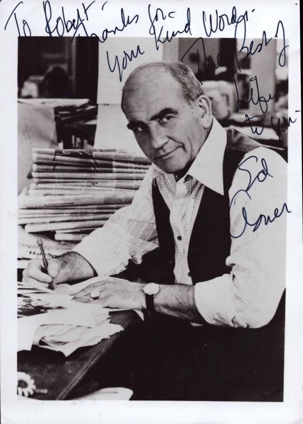 Lot 470: Ed Asner signed 7x5inch black and white photo....