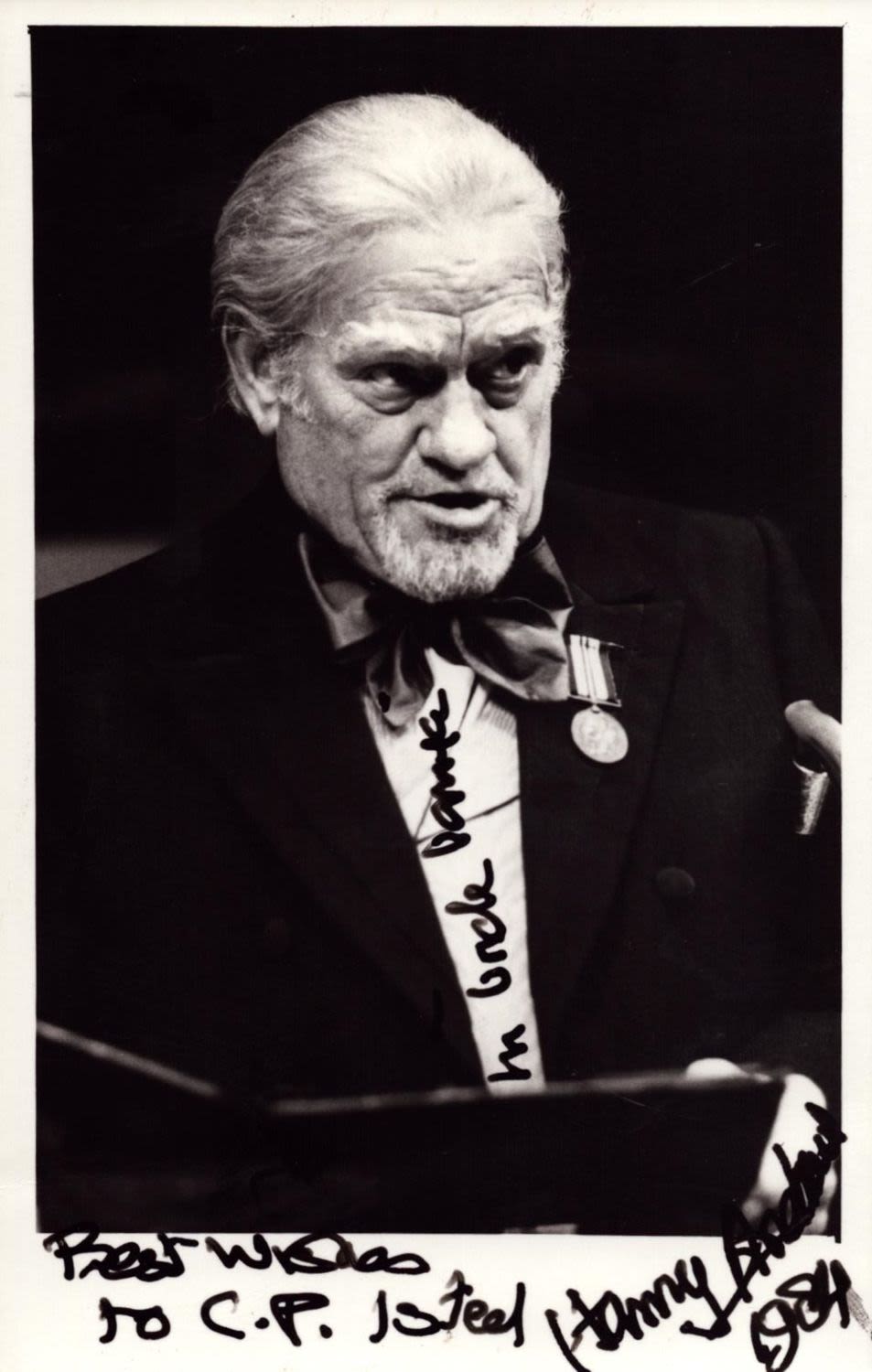 Lot 472: Harry Andrews signed 6x4inch black and white photo....