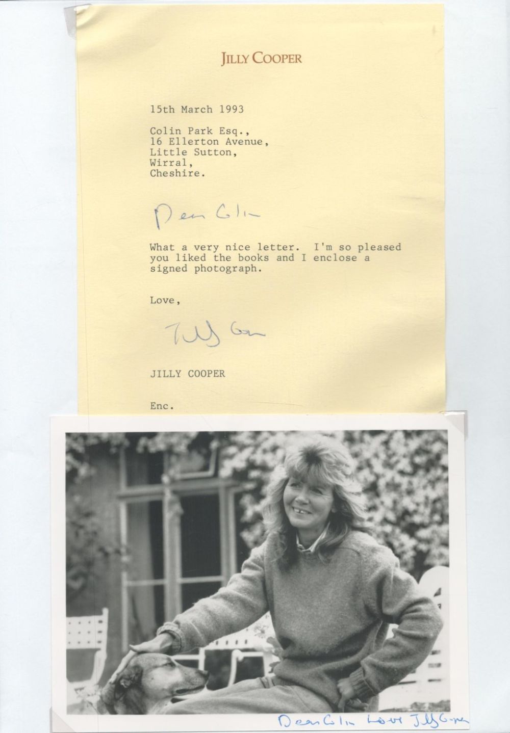 Lot 549: Jilly Cooper TLS. Good condition Est.