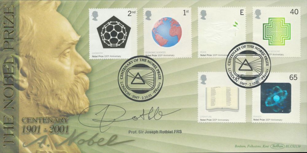 Lot 558: Prof Sir Joseph Rotblat signed Nobel Prize FDC....