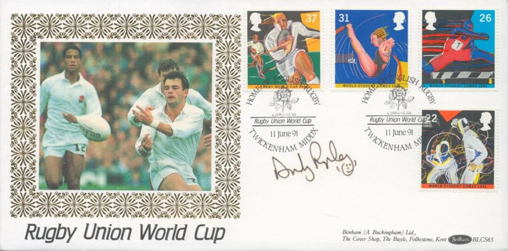 Lot 569: Andy Ripley signed Rugby Union World Cup FDC....