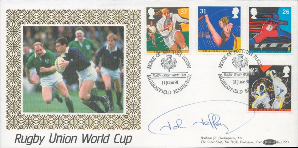 Lot 574: John Jeffrey signed Rugby Union World Cup FDC....