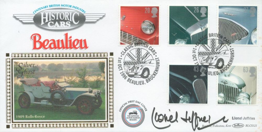 Lot 580: Lionel Jeffries signed Historic Cars FDC. 1/10/96 Beaulieu...